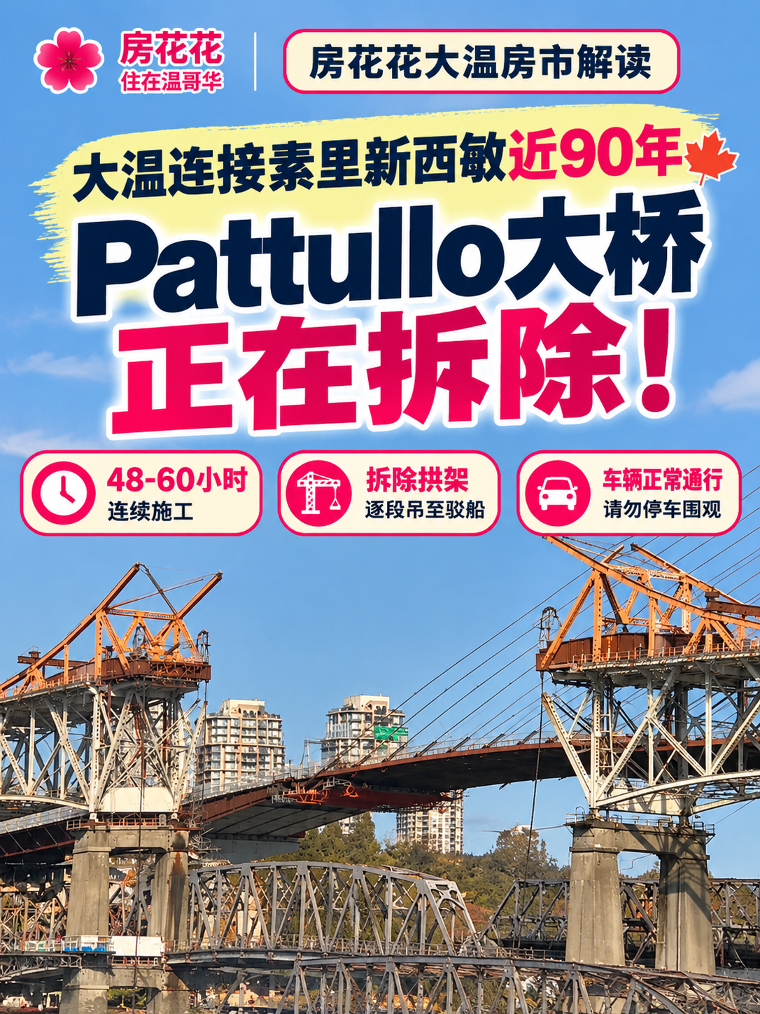 大温连接素里新西敏近90年Pattullo大桥正在拆除