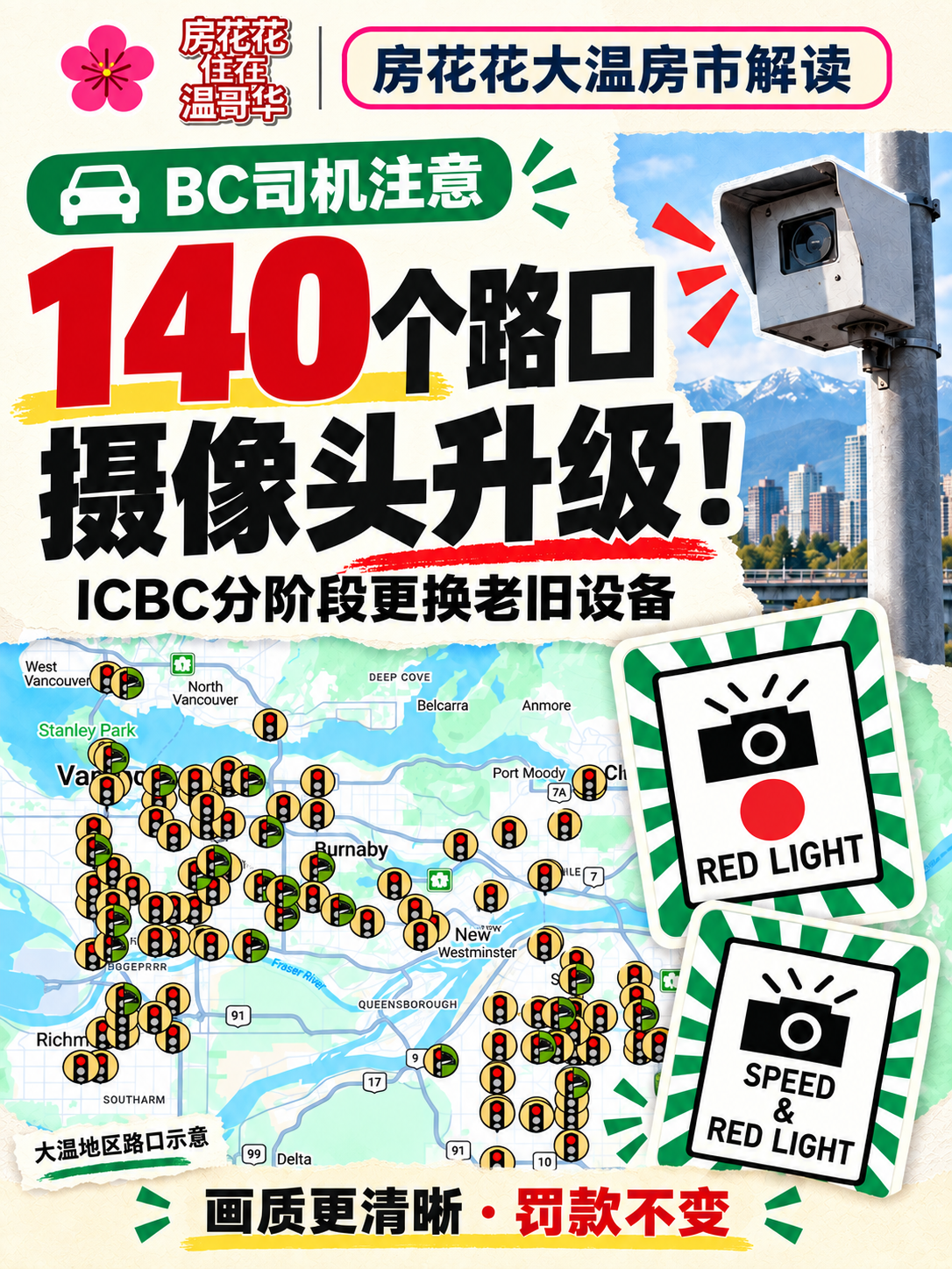 BC开车注意📸140个路口换新摄像头！